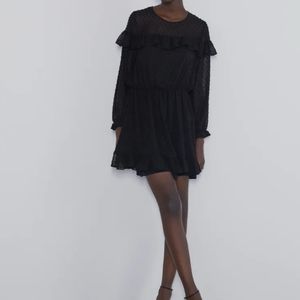 BNWT ZARA Black Sheer Ruffle & Dotted Mini Dress
